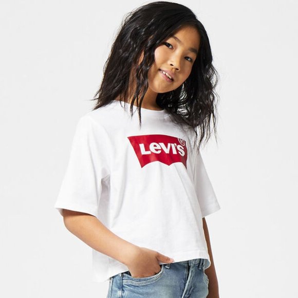 Levi's' Kids High Rise Cropped Batwing Logo T-Shirt 100% Cotton Kentucky Blue M - Picture 3 of 5